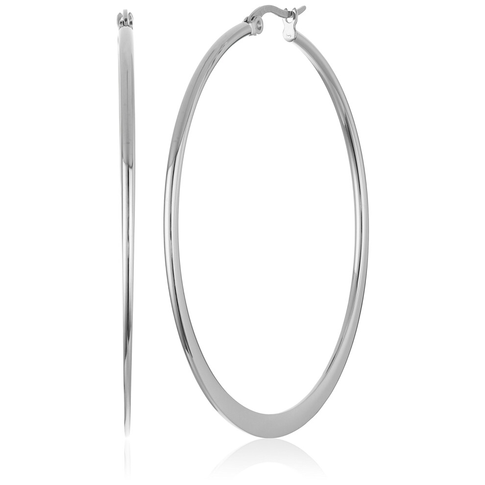 Stainless Steel Flattened Hoop Earrings (45mm)