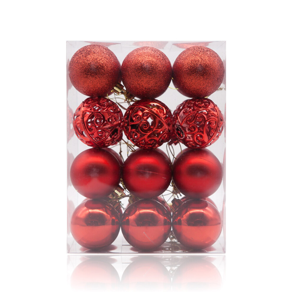 AMS 2.36''/60mm 24ct Christmas Balls Tree Pendants Shatterproof Ornaments Seasonal Decorations for Tree Decor,Holiday,Xmas(Red)