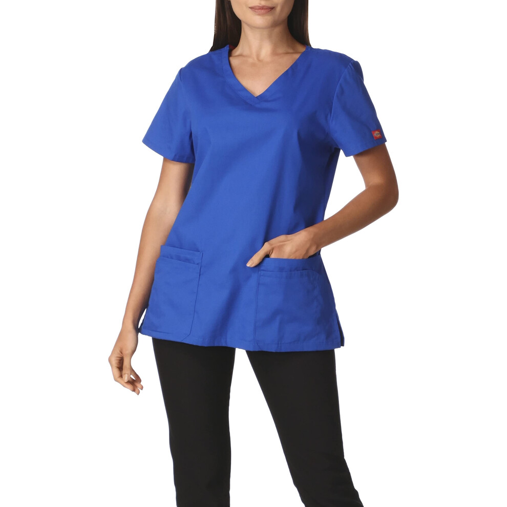 Dickies Womens EDS Signature V-Neck Top with Multiple Patch Pockets, Royal, Small