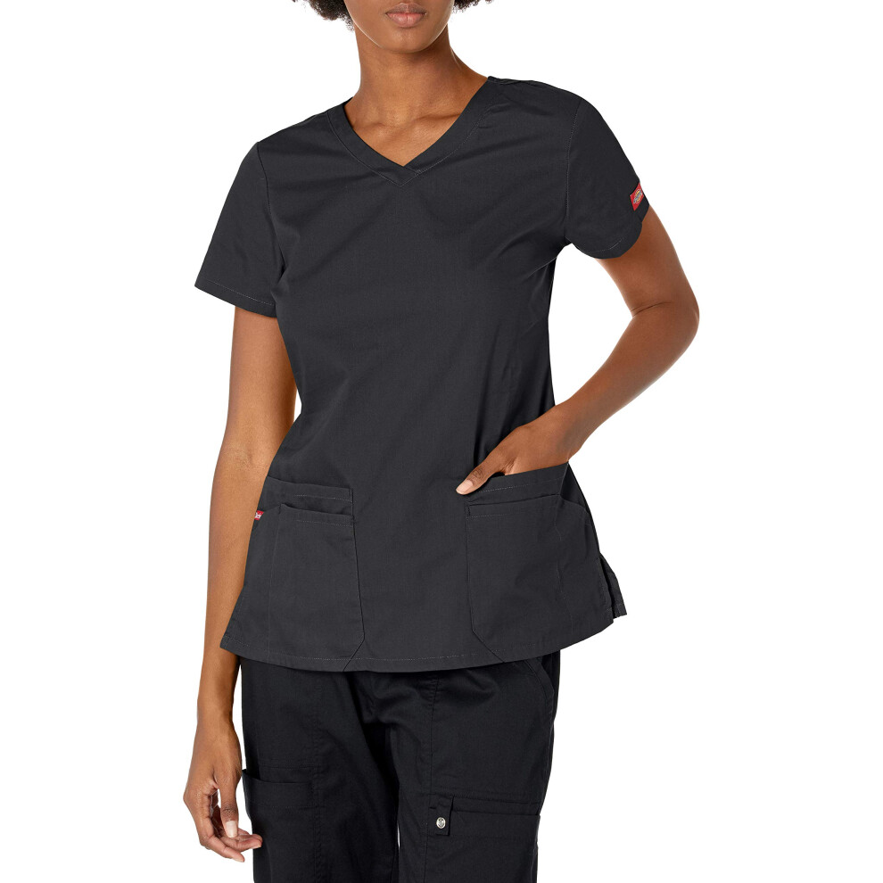 Dickies womens Signature Jr Fit V-neck Top medical scrubs shirts, Black, XX-Large Plus