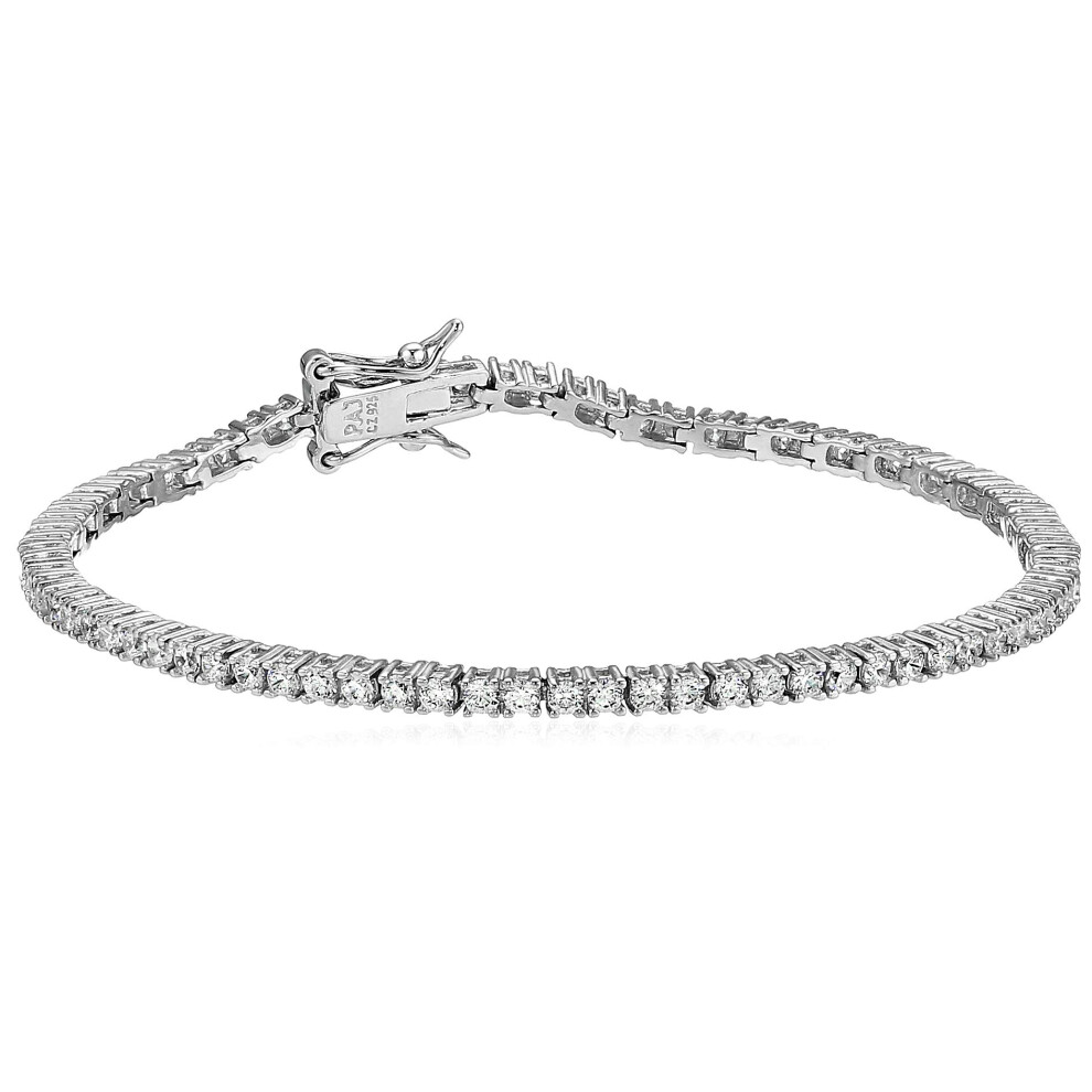 Platinum Plated Sterling Silver Round cut cubic Zirconia Tennis Bracelet (2mm), 7