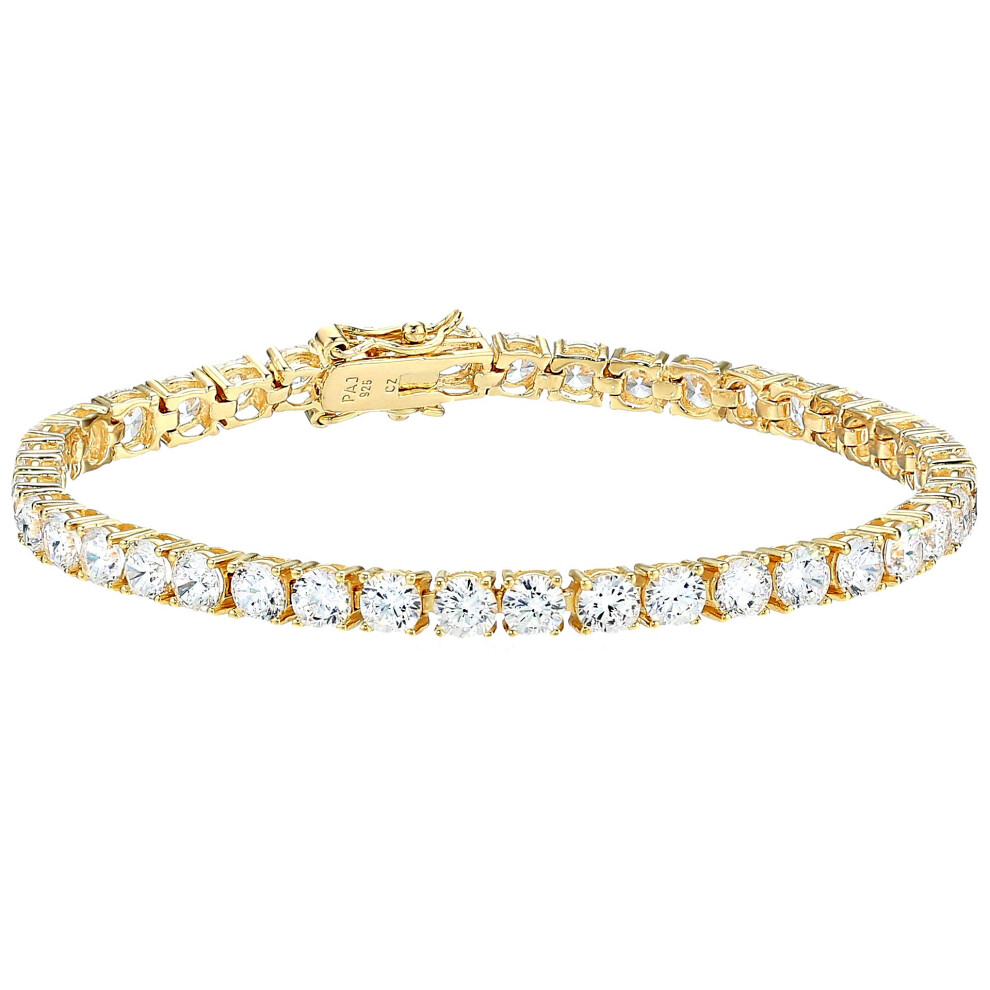 Yellow gold Plated Sterling Silver Round cut cubic Zirconia Tennis Bracelet (4mm), 7