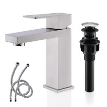 KENES Einhand-Waschtischarmatur, gebürstete Nickel-Waschtischarmatur mit Pop Up Abfluss und Wasserleitungen LJ-9031