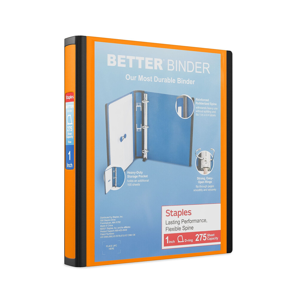 STAPLES 651739 Better 1-Inch D 3-Ring View Binder Orange (13465-CC)