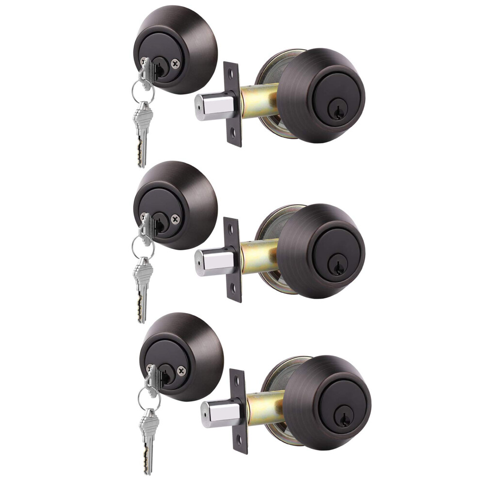 Gobrico 3 Keyed Alike Double Cylinder Deadbolts, Exterior/Interior Door Deadbolt Locks, Oil Rubbed Bronze Finished, With Same Key, Keyed Both Sides 718399461592