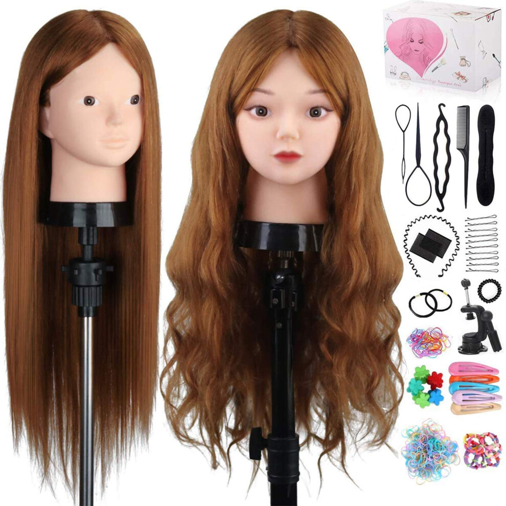 Topdirect Mannequin Head With 80% Human Hair, 23.5" Brown Real Hair Cosmetology Mannequin Head Hair Styling Hairdressing Practice Training Doll Heads