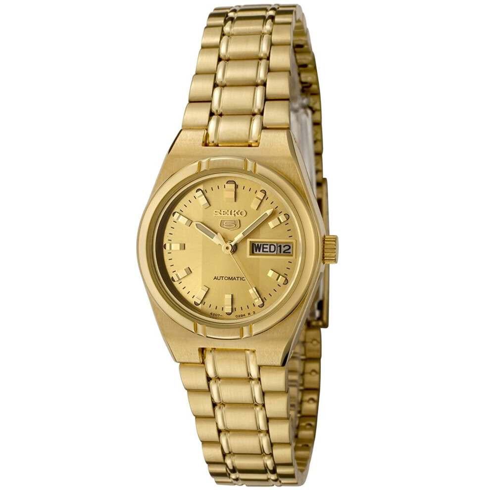 SEIKO Women's SYM600K 5 Automatic Gold Dial Gold-Tone Stainless Steel Watch