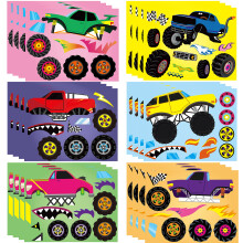 Haooryx 24Pcs Monster Truck Make Your Own Stickers Cartoon Make a face Sticker Game for Monster Truck-Themed Birthday Party Decorations Favor Supplie