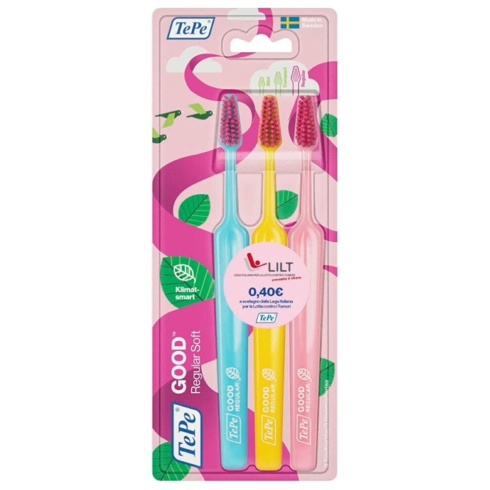 TEPE good, Soft Toothbrush, Natural Toothbrush, Eco Toothbrush with Soft Bristles for Adults and Teens, Regular, 3 Pack