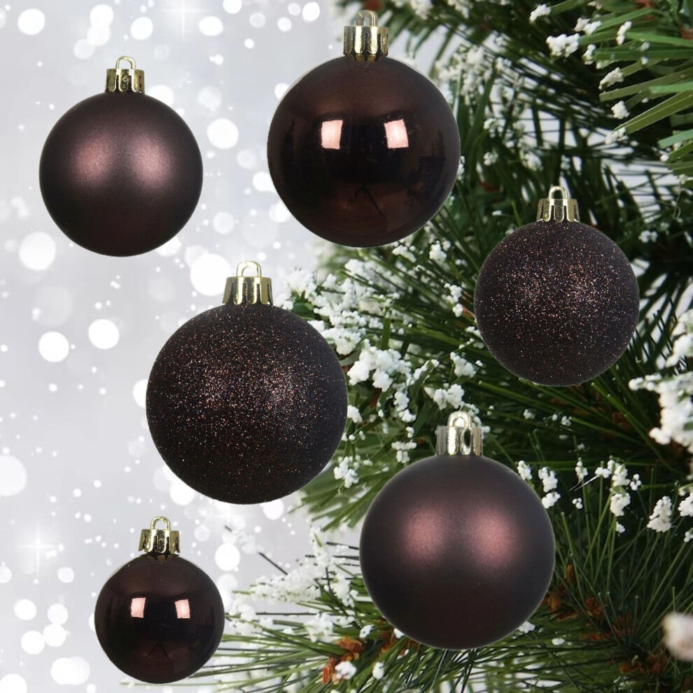 30 Black Truffle Baubles Christmas Tree Decorations Brown Shatterproof