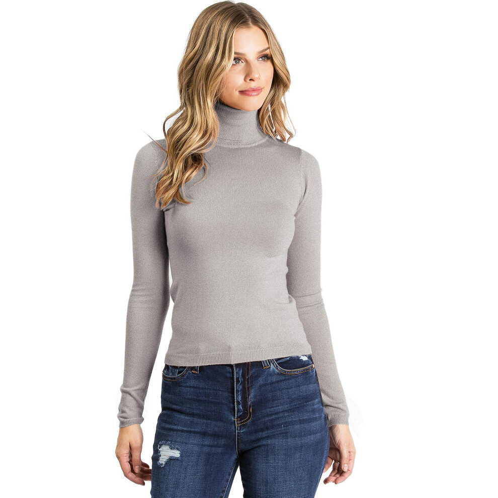 Ambiance Apparel Women's Juniors Ribbed Long Sleeve Turtleneck Top (L, Heather Grey)