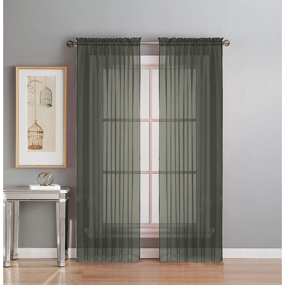 Trendy WewnęTrzne 2-CzęśCiowy, W PełNi Szyty Zestaw Firanek Z Przezroczystego Woalu (63-Calowe, DłUgie, Szare)-image