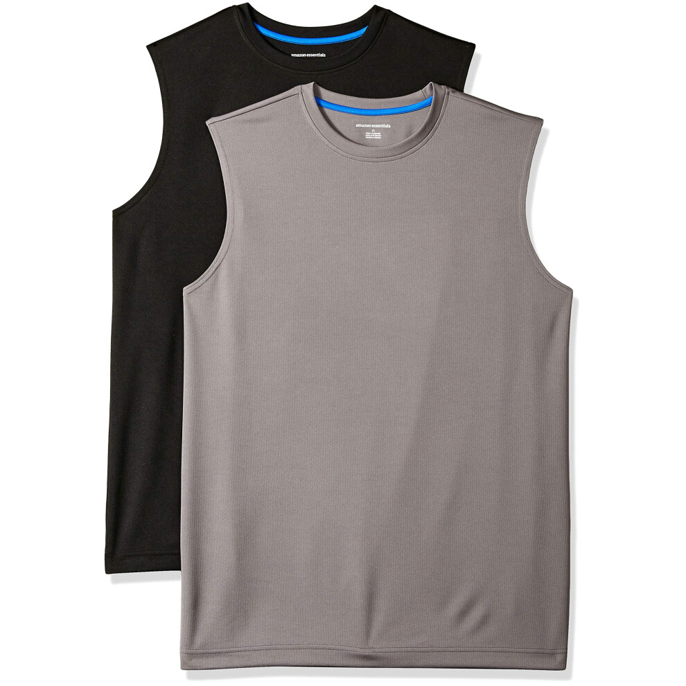 Men's Performance Tech Muscle Tank T-Shirt, Pack of 2, Black/Dark Grey, Medium