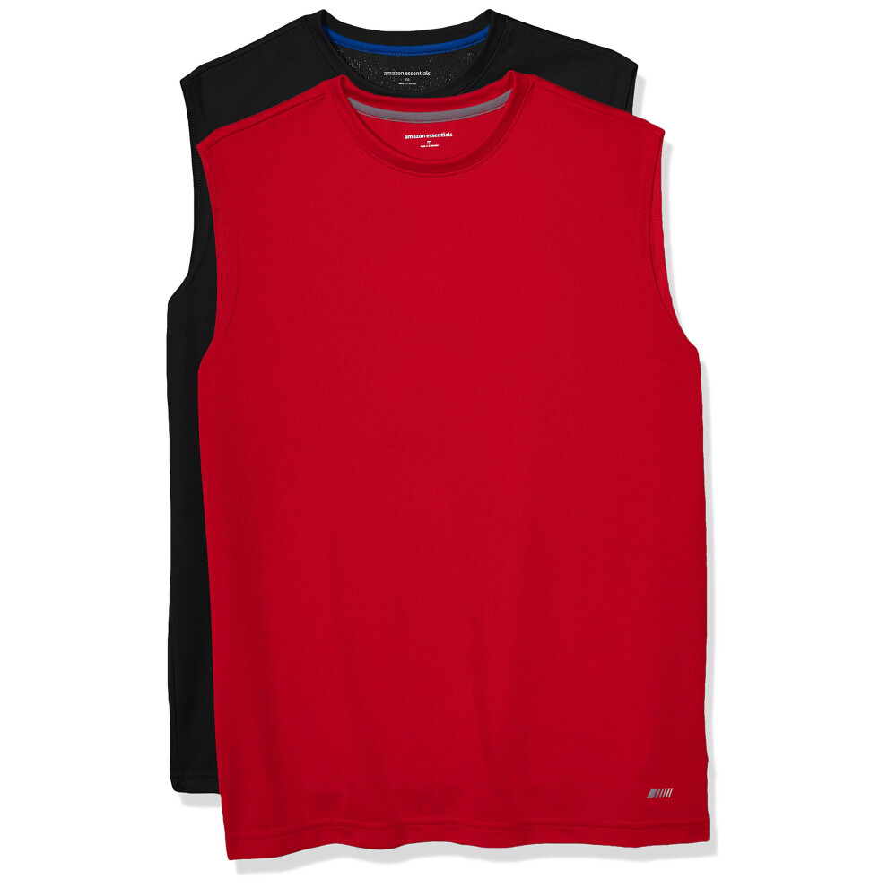 Men's Performance Tech Muscle Tank T-Shirt, Pack of 2, Black/Red, X-Small