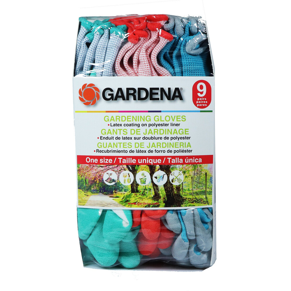 Gardena Gardening Gloves - Latex / Polyester - 9 Pairs