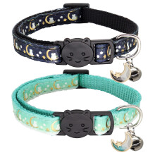 Giecooh Confezione da 2 Collare per Gatti Breakaway con campanelli Regolabili Collare di Sicurezza per Gattini con Luna e Stella per Ragazzi e Ra
