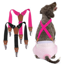 Suspensórios para Cães Pet Soft 2 Peças, Suspensores para Fraldas de Cães Femininos (Preto & Rosa, S/M)