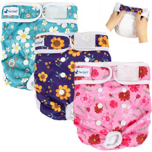 Fraldas Fêmeas Laváveis para Animais (3 Unidades) Fraldas para Cachorras em Ciclo (Flores, XL)