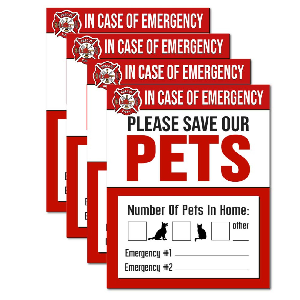 It's A Skin Pet Rescue Sticker - Fire Safety - Emergency Pet Window Decal - Dog Cat 4X5 Durable Laminate 4 Pack 792625929605