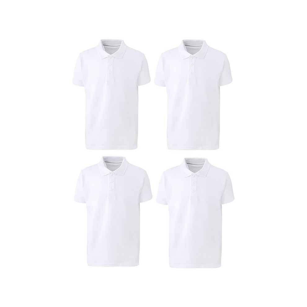 (6-7 Years, 4 Pack White) Panzy 2 or 4 Pack School Boys Girls Unisex Kids Quality White Short Sleeve Polo T-Shirt Age 3-9 yrs