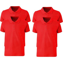 (7-8 Years, 4 Pack Red) Panzy 2 or 4 Pack School Boys Girls Unisex Kids Quality White Short Sleeve Polo T-Shirt Age 3-9 yrs