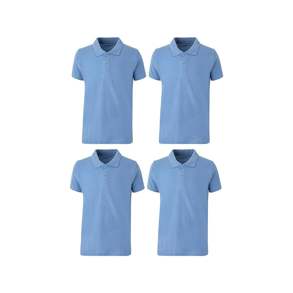 (7-8 Years, 4 Pack Sky Blue) Panzy 2 or 4 Pack School Boys Girls Unisex Kids Quality White Short Sleeve Polo T-Shirt Age 3-9 yrs