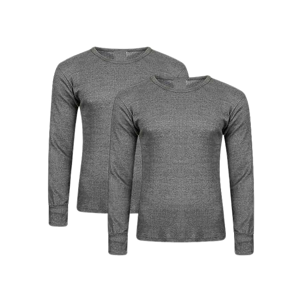 (L, Charcoal) Pack of 2 Mens Thermal Long Johns Long Sleeve T-Shirts Top, Warm Underwear Baselayer, S M L XL XXL Thermals