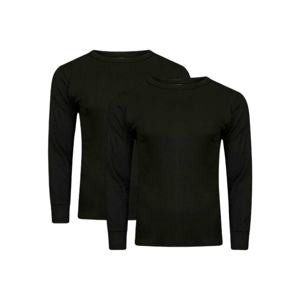 (XXL, Black) Pack of 2 Mens Thermal Long Johns Long Sleeve T-Shirts Top, Warm Underwear Baselayer, S M L XL XXL Thermals