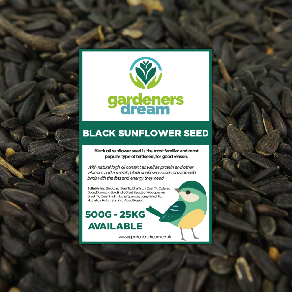 GardenersDream Black Oil Sunflower Seeds - Oil Rich Feed Wild Garden Bird Food