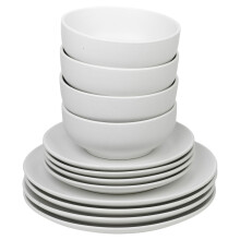 (12Pc White) Coloured Stone Ceramic Dinnerware Crockery Plates Bowls Dining Set