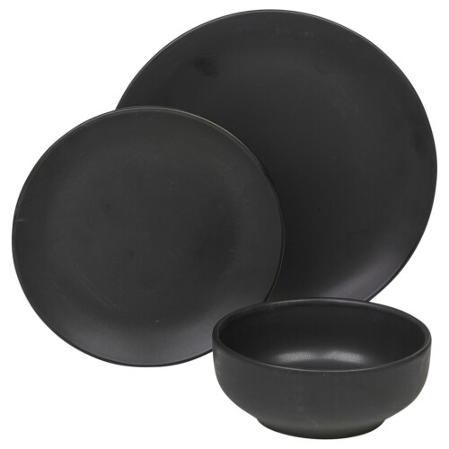 URBN-CHEF (12Pc Black) Coloured Stone Ceramic Dinnerware Crockery Plates Bowls Dining Set 2