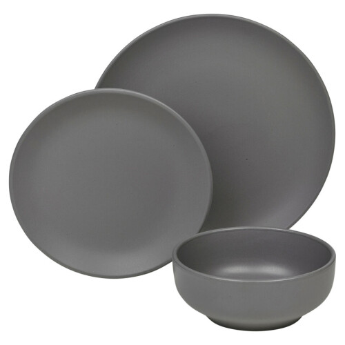 URBN-CHEF (12Pc Grey) Coloured Stone Ceramic Dinnerware Crockery Plates Bowls Dining Set 2