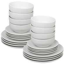 (24Pc White) Coloured Stone Ceramic Dinnerware Crockery Plates Bowls Dining Set