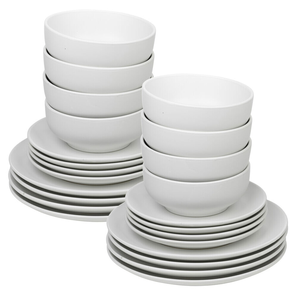 (24Pc White) Coloured Stone Ceramic Dinnerware Crockery Plates Bowls Dining Set