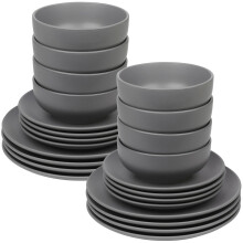 (24Pc Grey) Coloured Stone Ceramic Dinnerware Crockery Plates Bowls Dining Set