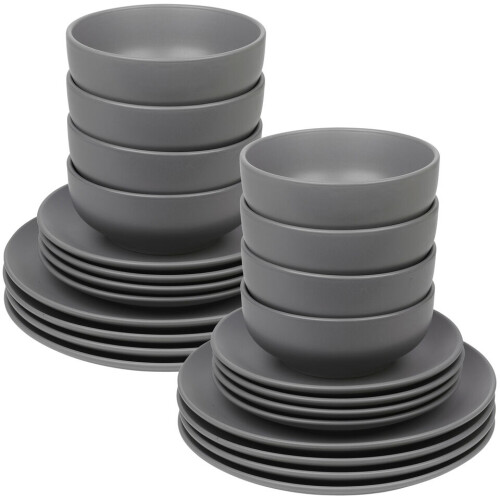 URBN-CHEF (24Pc Grey) Coloured Stone Ceramic Dinnerware Crockery Plates Bowls Dining Set