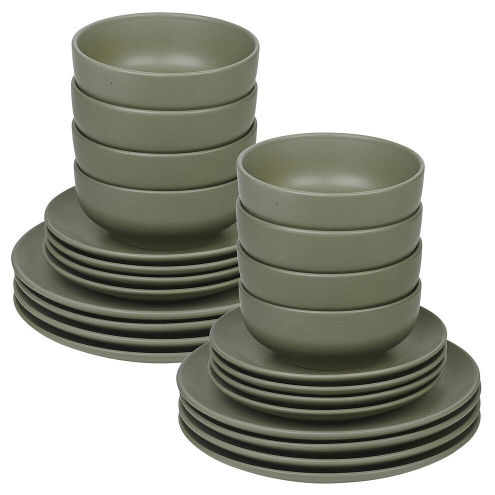 (24Pc Green) Coloured Stone Ceramic Dinnerware Crockery Plates Bowls Dining Set