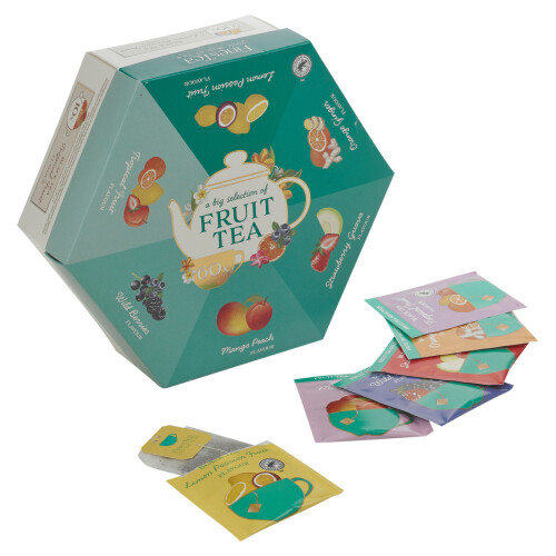 URBN Living Hexagon Tea Box with 60 Fruit Flavoured Breakfast Tea Bags