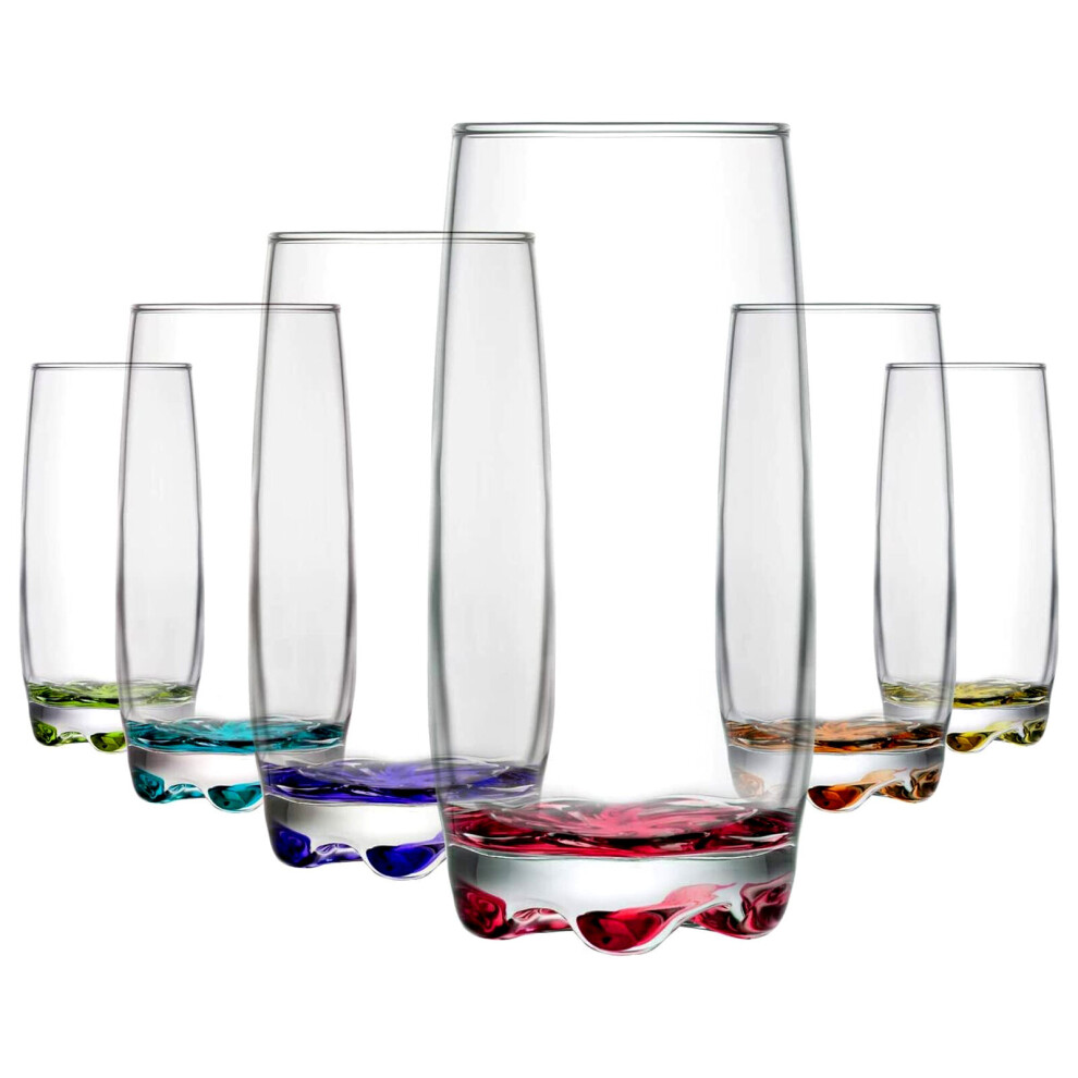 390ml Coloured Base Tall Drinking Glasses Set of 6