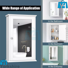 WALL MOUNT MIRROR STORAGE CABINET SINGLE DOOR BATHROOM MEDICINE WHITE
