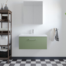 Wall Hung 1 Drawer Vanity Unit with Mid-Edge Ceramic Basin, 800mm - Satin Green