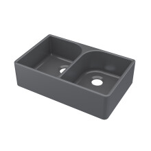 795mm - Fireclay Kitchen Double Bowl Butler Sink with Full Weir - Soft Black