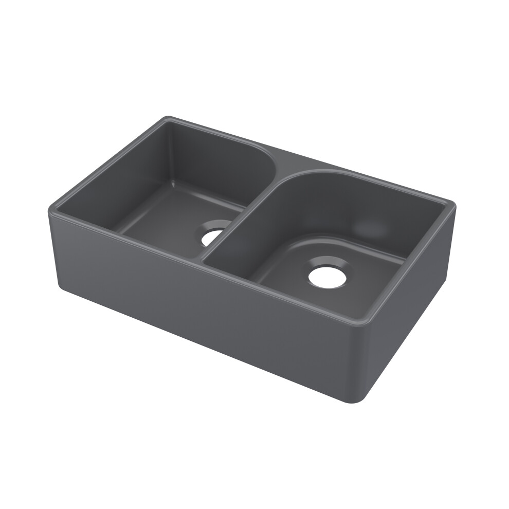 795mm - Fireclay Kitchen Double Bowl Butler Sink with Full Weir - Soft Black