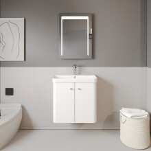 Wall Hung 2 Door Vanity Unit with Ceramic Sink - 600mm - Gloss White