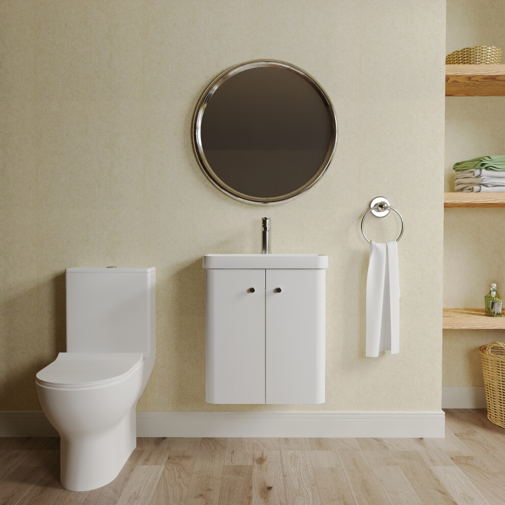 Cloakroom Suite - Wall Hung 500Mm Vanity, Toilet And Tap Set - Gloss White 5056678404683
