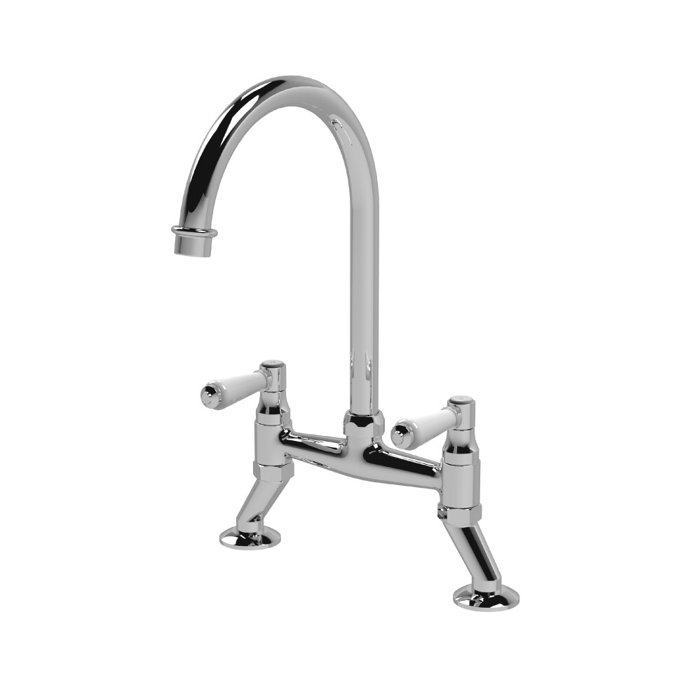 Traditional Bridge Mixer Kitchen Tap with Lever Handles - Chrome