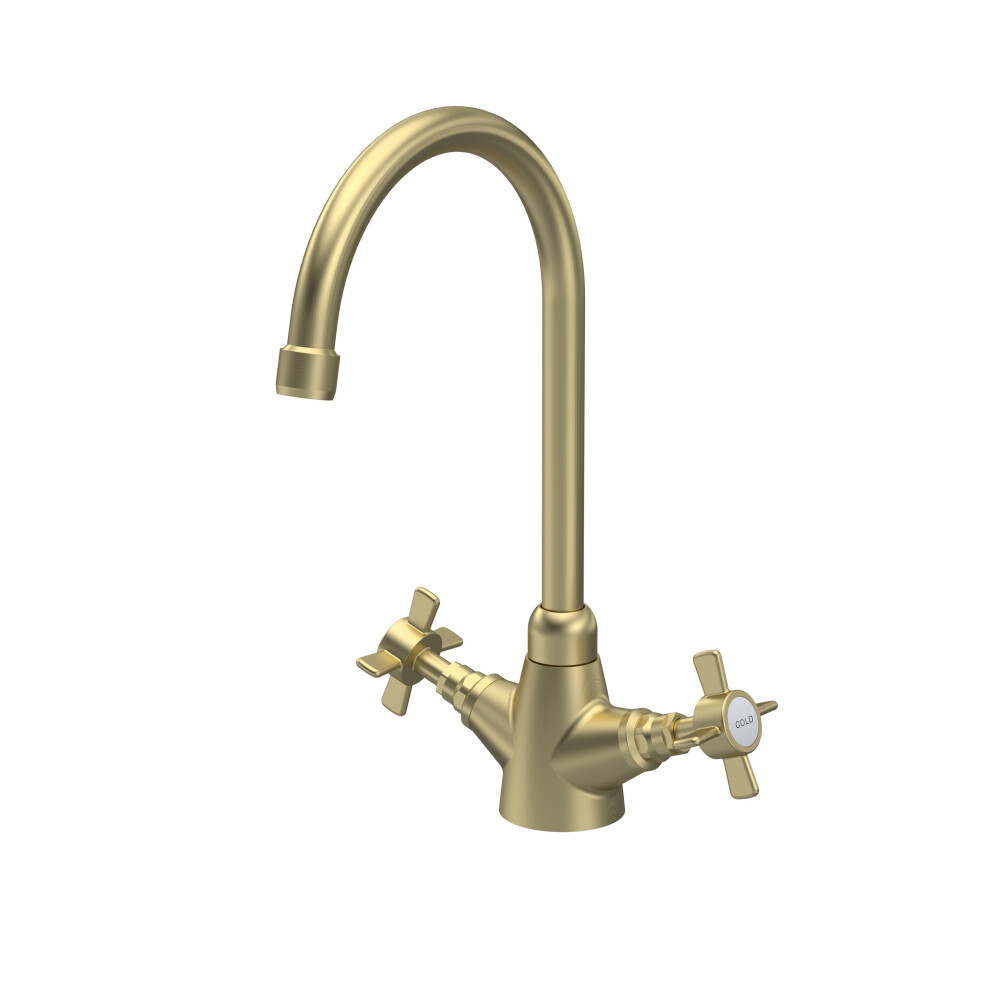 Balterley Traditional Mono Mixer Kitchen Tap With Crosshead Handles - Brushed Brass