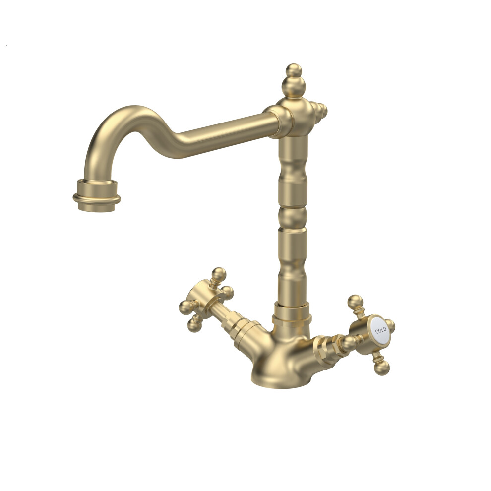 Traditional French Classic Mono Sink Mixer Tap - Brushed Brass