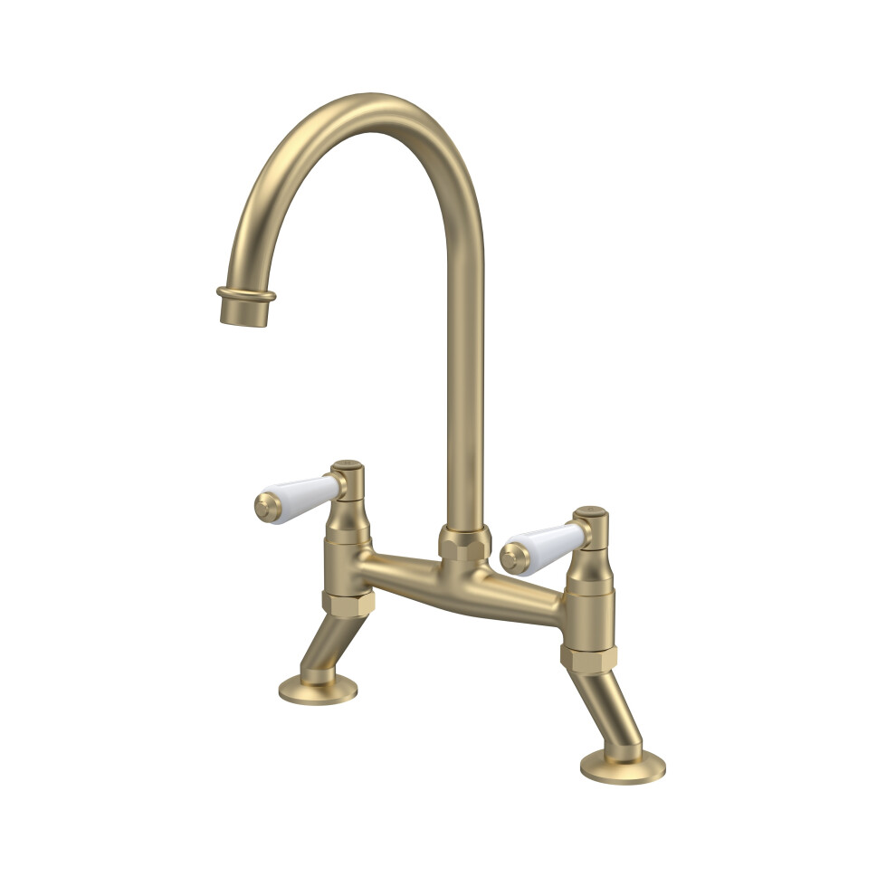 Traditional Bridge Mixer Kitchen Tap with Lever Handles - Brushed Brass