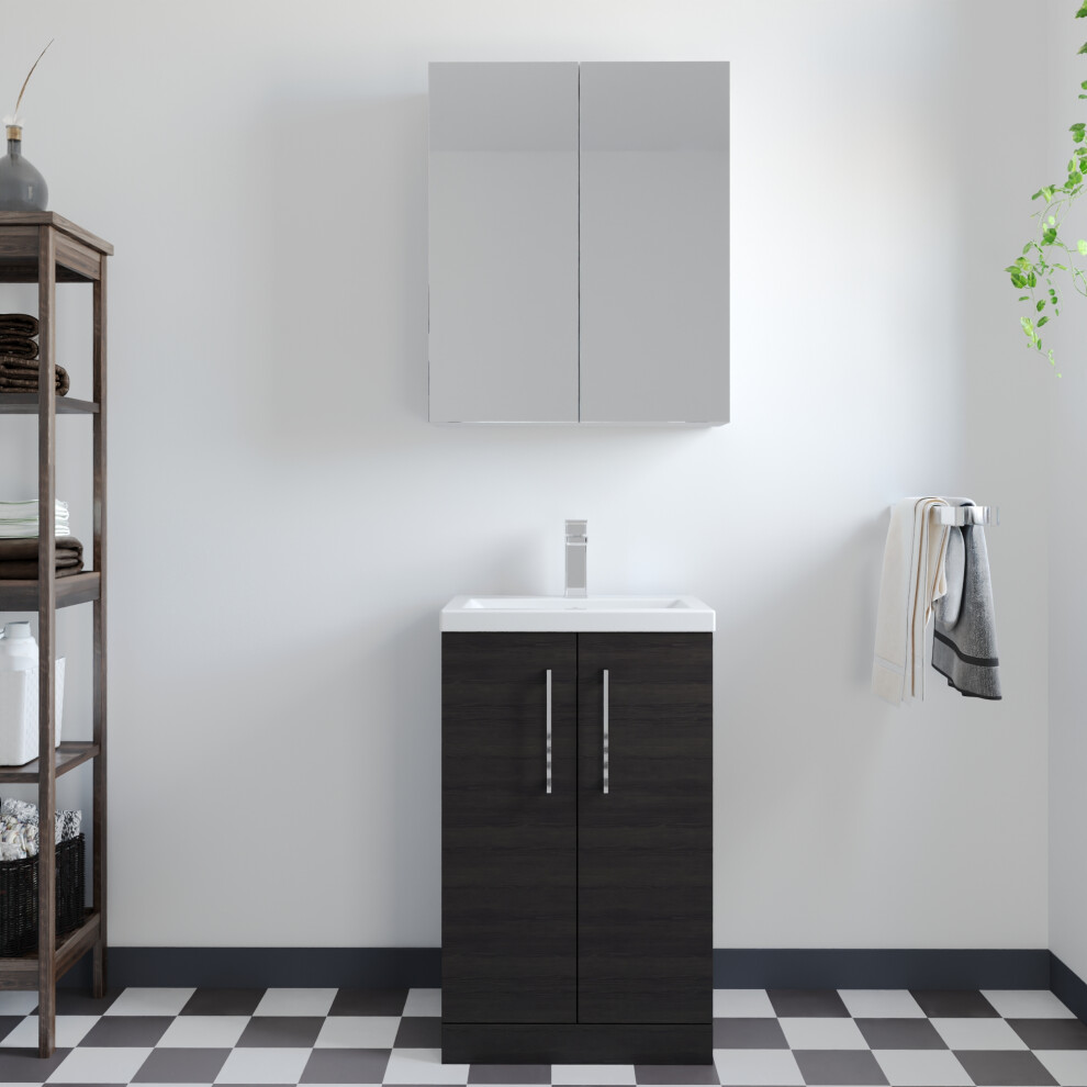 Balterley Compact Floor Standing 2 Door Vanity Basin Unit With Polymarble Basin - 500Mm - Woodgrain Charcoal Black